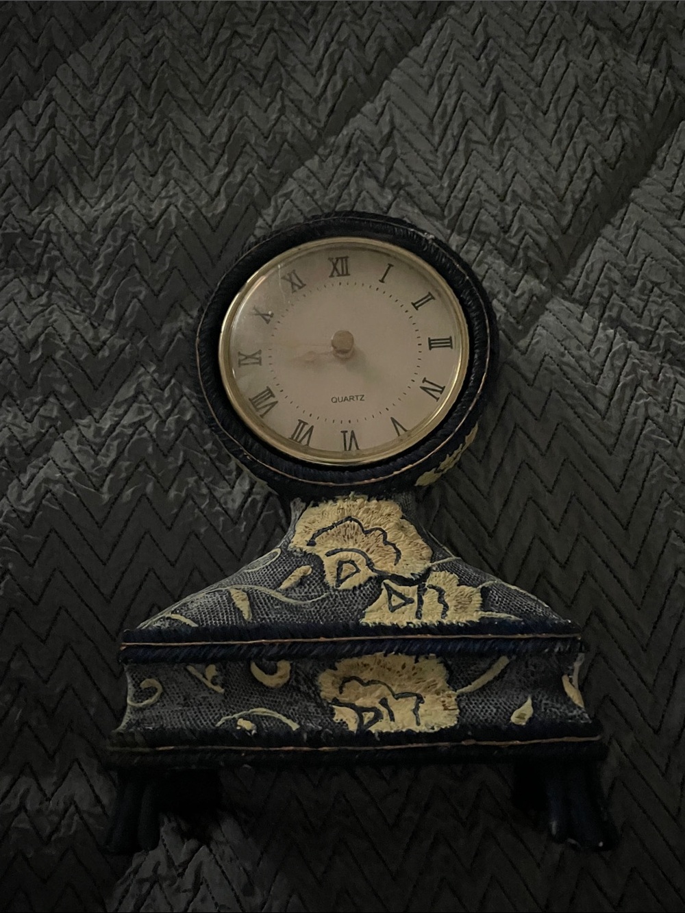 Decorative Blue and Cream Mantel/ Tabletop Clock- Floral Motif